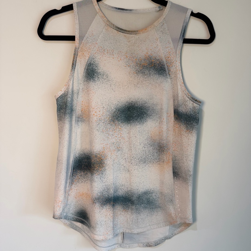 Lululemon Tank Top Womens 4 Sculpt White Green Mesh Racerback Athletic Running